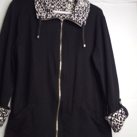 Weekends by Chico's Jacket Women 2 L Full Zip Pockets Roll Tab Sleeve Black - Picture 9 of 16